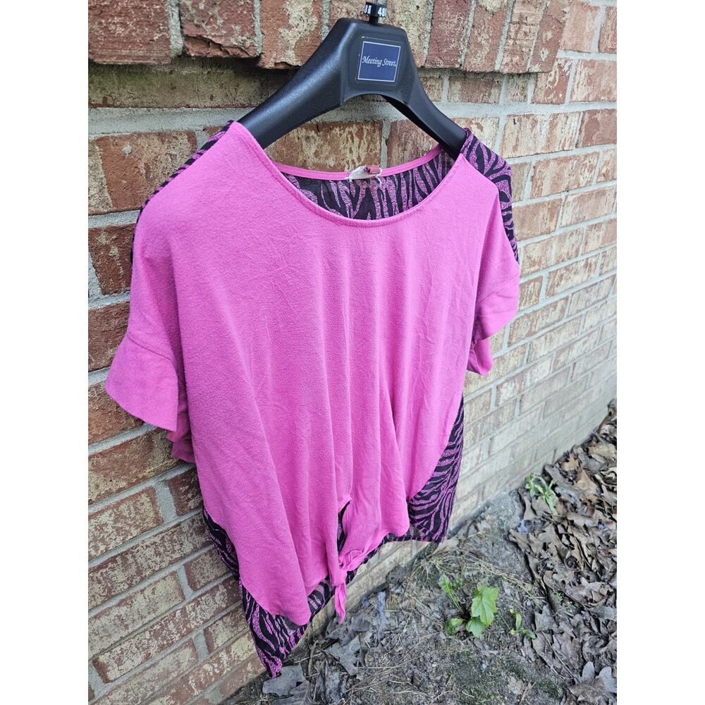 Vintage LEI Zebra Print Top Tie Front Mixed Media Sheer Dolman Sleeve Y2K XXL